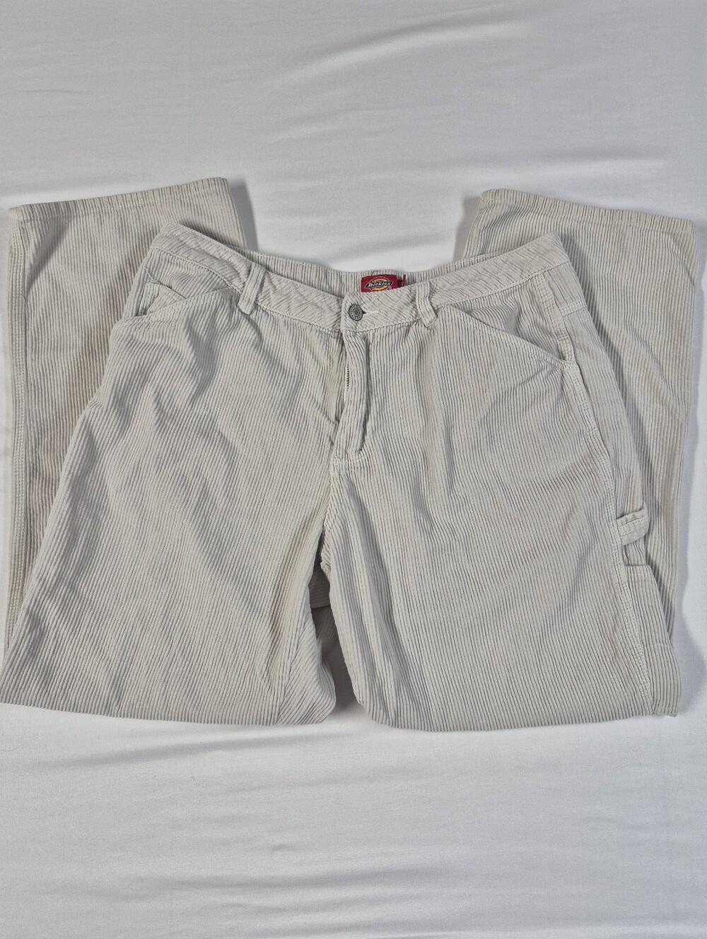 Dickies Womens Cream Corduroy Carpenter Pants Straight Leg Utility Sz 13/31